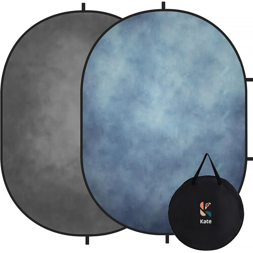 Kate Backdrop Reversible Collapsible Background with Attachment Loops (Mottled Light Blue/Light Gray, 6.5 x 5')