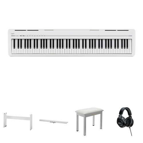 Kawai ES120 88-Key Portable Digital Piano Value Kit with Stand, Pedal Board, Bench, Headphones (Elegant White)