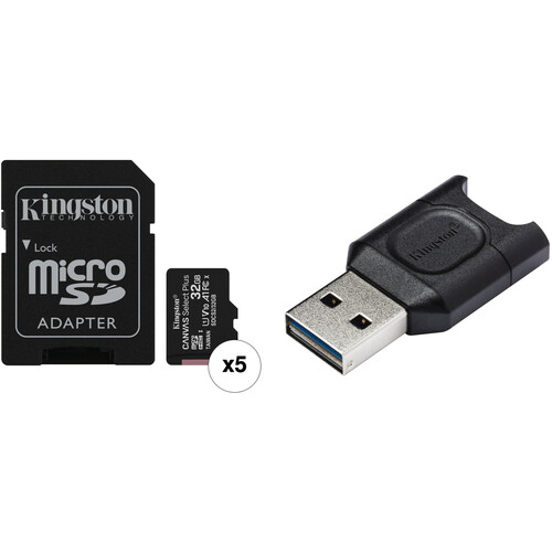 Kingston 32GB Canvas Select Plus UHS-I microSDHC Memory Card (5-Pack) with SD Adapter and Card Reader