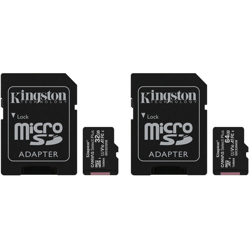 Kingston 32GB and 64GB Canvas Select Plus UHS-I microSD Memory Cards with SD Adapters