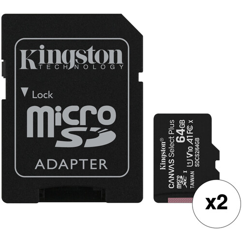 Kingston 64GB Canvas Select Plus UHS-I microSDXC Memory Card with SD Adapter (2-Pack)