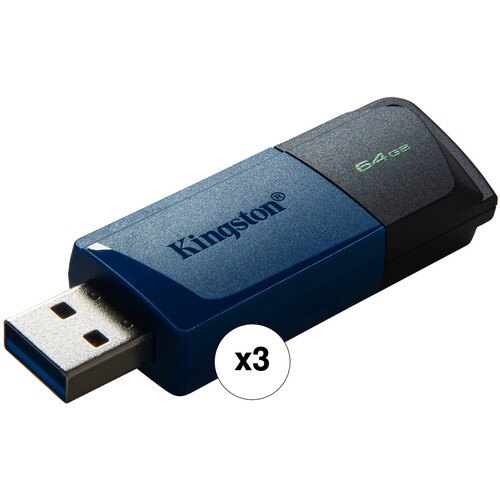Kingston 64GB DataTraveler Exodia M USB 3.2 Gen 1 Flash Drive (Blue, 3-Pack)