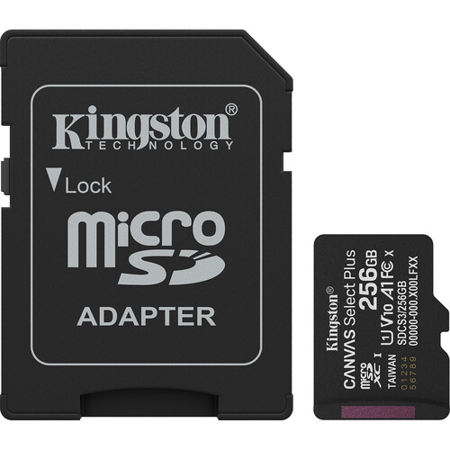 Kingston 256GB Canvas Select Plus UHS-I microSDXC Memory Card with SD Adapter