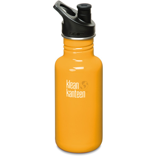 Klean Kanteen Classic Stainless Steel Water Bottle with Sport Cap (18 fl oz, Flame Orange)