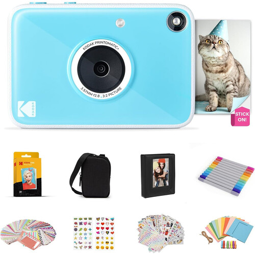 Kodak PRINTOMATIC+ 10MP Instant Digital Camera with Gift Bundle (Blue)