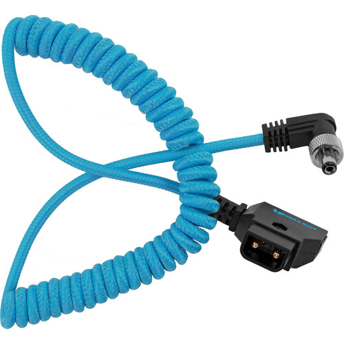 Kondor Blue Coiled D-Tap to Locking DC 2.5mm Right-Angle Cable for amaran (Kondor Blue, 1.3 to 2.7')