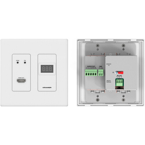 Kramer AV-over-IP Wall Plate Decoder for 4K60 4:2:0 & HDR10 over 1G Network (White, US 2-Gang)