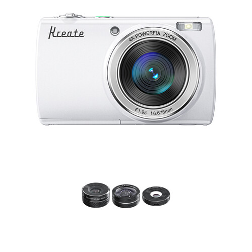 Kreate KR48 Digital Point and Shoot Camera with W37 Series Lens Kit (White)
