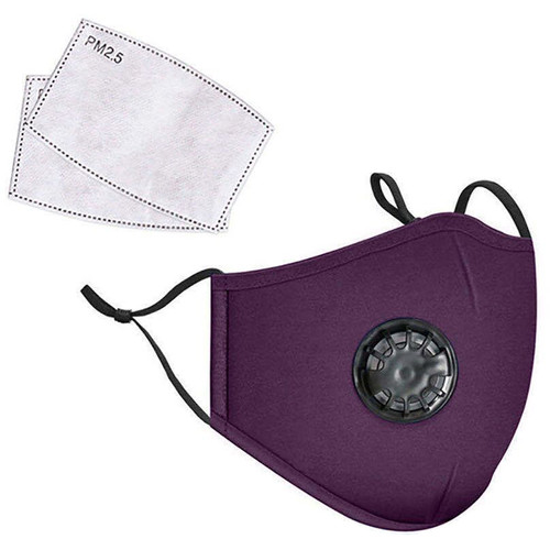 LANDOU Reusable Fabric Face Mask with PM2.5 Filters & External Valve (Adult, Purple)