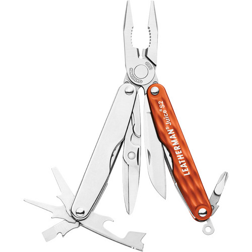 Leatherman Juice S2 Multi-Tool (Leather Sheath,Cinnabar Orange)