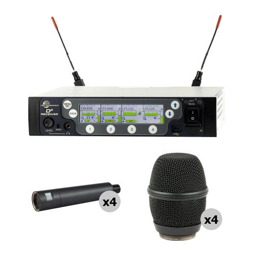 Lectrosonics DSQD 4-Channel Wireless Receiver with Dante & Handheld Kit with 4 DHu Transmitters & 4 HHC Cardioid Capsules (470 to 608 MHz)