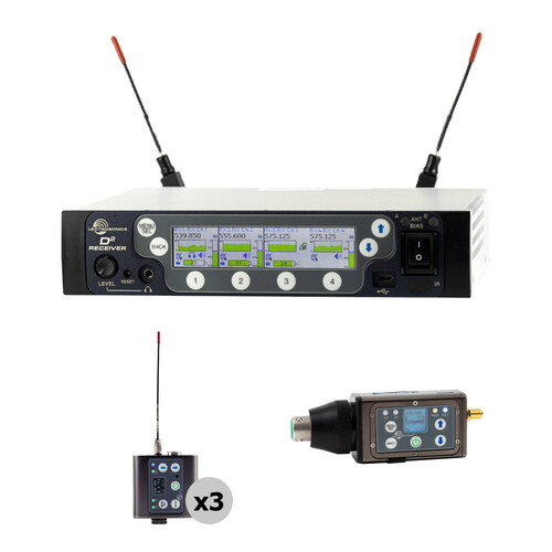 Lectrosonics DSQD 4-Channel Wireless Receiver with Dante & Location Sound Kit with 1 DPR-A Plug-On & 3 DBSMD Bodypack Transmitter/Recorders (470 to 608 MHz)