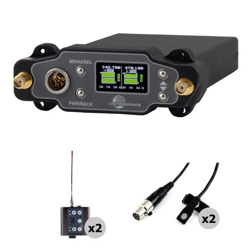 Lectrosonics DSR Two-Channel Slot Receiver Standard Documentary Kit with 2 DBSMD Bodypack Transmitters & 2 Lav Mics (A1B1: 470 to 614 MHz)