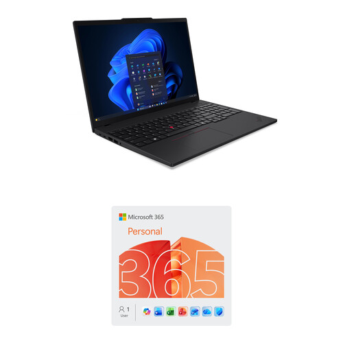 Lenovo 16" ThinkPad T16 Gen 4 Laptop and Microsoft 365 Personal Kit (1-User License / 12-Month Subscription / Download)