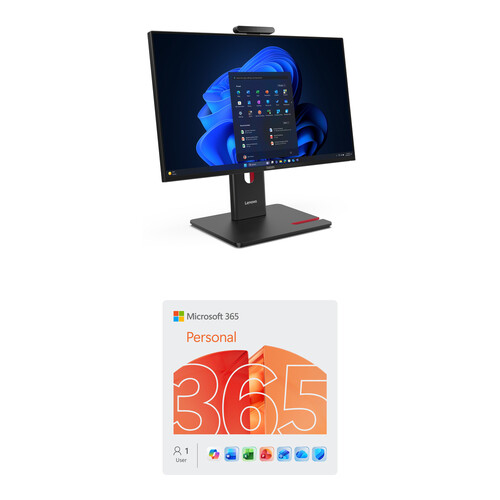 Lenovo 23.8" ThinkCentre M70a Gen 6 All-in-One Muti-Touch Desktop Computer and Microsoft 365 Personal Kit (1-User License / 12-Month Subscription / Download)