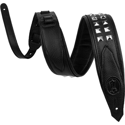 Levy's Rebel Leather Series Guitar Strap (Black Leather with Silver Studs)