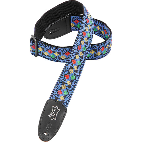 Levy's Jacquard 2" Woven Guitar Strap (63", Blue Squares Pattern)