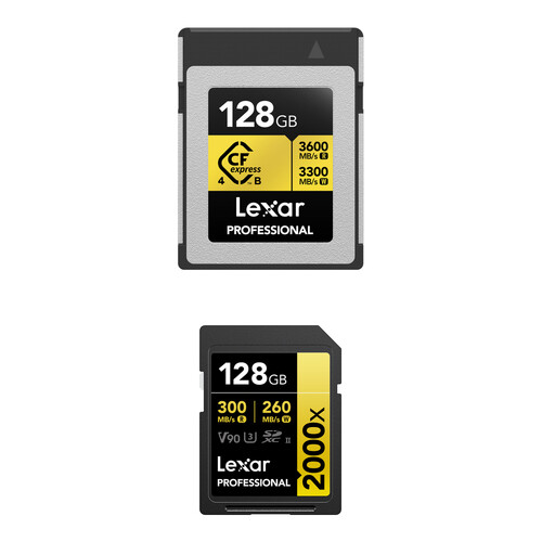 Lexar 128GB Professional GOLD CFexpress 4.0 Type B Memory Card with 128GB Professional 2000x UHS-II SDXC Memory Card
