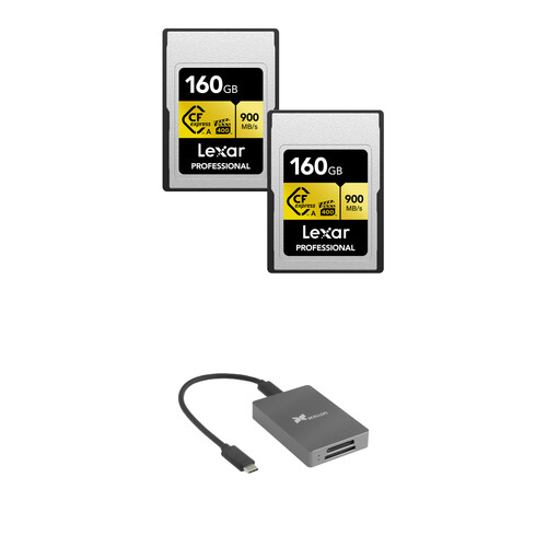 Lexar 160GB Professional CFexpress Type A Card GOLD Series (2-Pack) with CFexpress Type A and SD Card Reader
