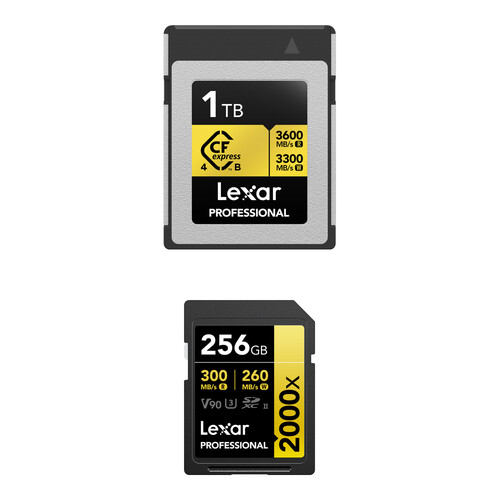 Lexar 1TB Professional GOLD CFexpress 4.0 Type B Memory Card with 256GB Professional 2000x UHS-II SDXC Memory Card
