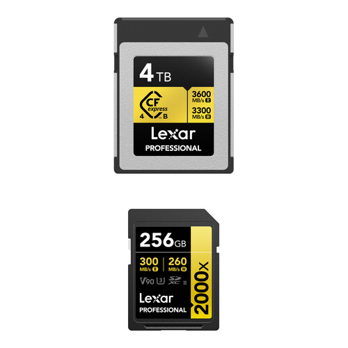Lexar 4TB Professional GOLD CFexpress 4.0 Type B Memory Card with 256GB Professional 2000x UHS-II SDXC Memory Card