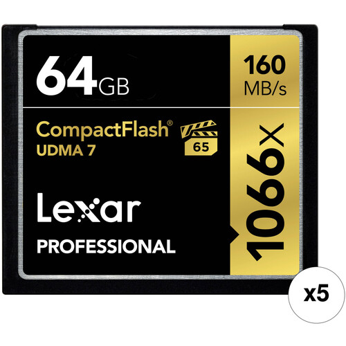 Lexar 64GB Professional 1066x CompactFlash Memory Card (UDMA 7, 5-Pack)