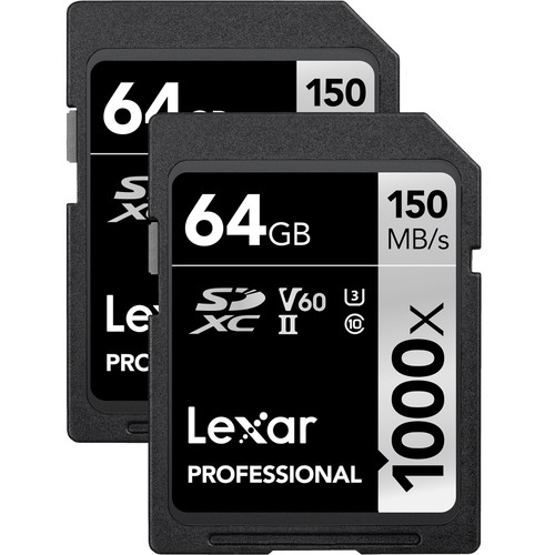 Lexar 64GB Professional 1000x UHS-II SDXC Memory Card (2-Pack)