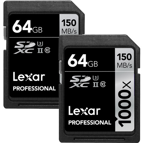 Lexar 64GB Professional 1000x UHS-II SDXC Memory Card (2-Pack)