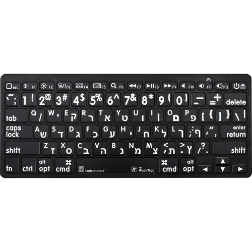 Logickeyboard XL Print Bluetooth 3.0 Mini Keyboard (American English/Hebrew, White on Black)
