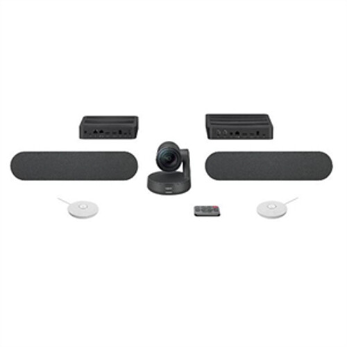 Logitech Rally Plus 4K UHD Conference Camera System with Dual-Speakers and White Mic Pods Set