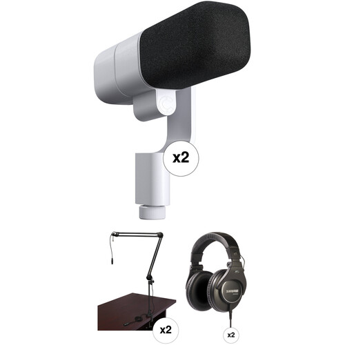 Logitech Blue Sona 2-Person Active-Dynamic XLR Broadcast Microphone Kit with Cabled Broadcast Arms and Headphones (Off-White)