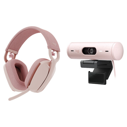 Logitech Brio 500 1080p Full HD Webcam & Zone Vibe 100 Wireless Headset Kit (Rose)