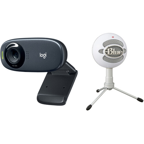 Logitech C310 HD Webcam with iCE USB Condenser Microphone and Accessory Pack (White)