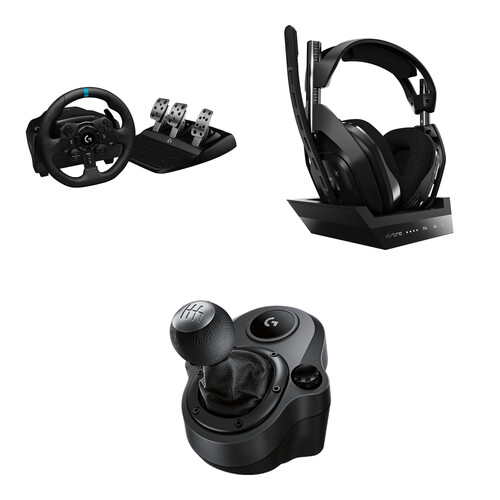 Logitech G G923 TRUEFORCE Sim Racing Wheel and Pedals Kit with Driving Force Shifter and A50 Wireless Headset (Windows, PS4, PS5)