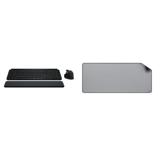 Logitech MX Keys S Wireless Keyboard and Mouse Combo with Studio Desk Mat Kit (Black / Mid Gray)