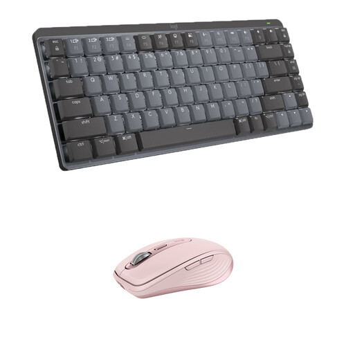 Logitech MX Wireless Mechanical Mini Keyboard and Anywhere 3S Mouse Kit (Tactile, Gray / Rose)