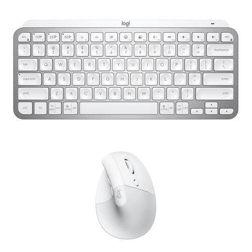 Logitech Wireless MX Keys Mini Keyboard & Lift Vertical Ergonomic Mouse Creative Kit (Pale Gray / White)