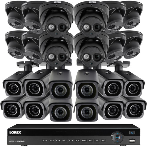 Lorex 32-Channel 4K UHD NVR with 6TB HDD, 12 4K Night Vision Bullet Cameras & 12 4K Night Vision Dome Cameras