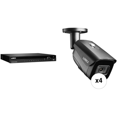 Lorex 16-Channel 4K UHD NVR with 4TB HDD & Four 4K Outdoor Network Bullet Cameras (Black)