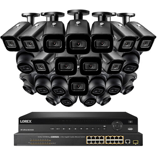Lorex 32-Channel 4K UHD NVR with 8TB HDD, 12 4K Dome Cameras, 12 4K Bullet Cameras & 16-Port PoE Switch