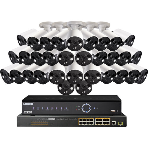 Lorex 32-Channel 4K UHD NVR with 4TB HDD, 32 4K Night Vision Bullet Cameras & 16-Port PoE Switch