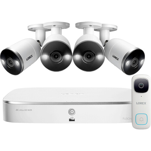 Lorex 8-Channel 4K UHD NVR with 3TB HDD, 4 4K Smart Deterrence Night Vision Bullet Cameras & 2K QHD Wi-Fi Video Wired Doorbell