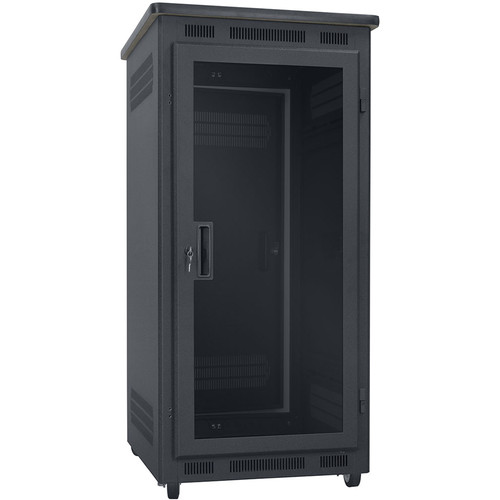 Lowell Manufacturing Rack-Studio-24U, 32" Deep, Plexiglass Door, Laminate Top (Black)