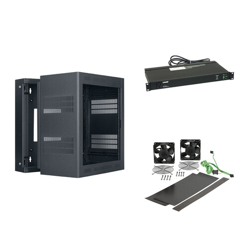 Lowell Manufacturing Rack-Sectional Wall Mount with Rackmount Power Strip and Fan Kit (12 RU)