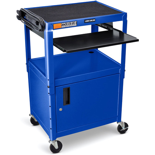 Luxor Adjustable-Height Steel AV Cart with Keyboard Tray and Cabinet (Blue)
