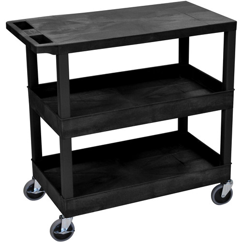 Luxor EC211-B 18x32" Utility Cart with 1 Flat and 2 Tub Shelves (Black)