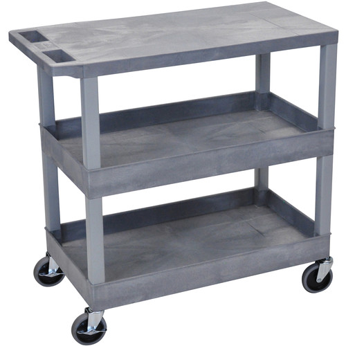 Luxor EC211-G 18x32" Utility Cart with 1 Flat and 2 Tub Shelves (Gray)