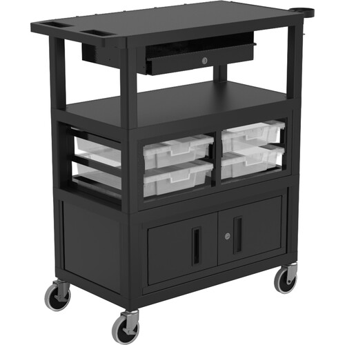 Luxor 32 x 18" Deluxe Teacher Cart with Locking Cabinet & Storage Bins
