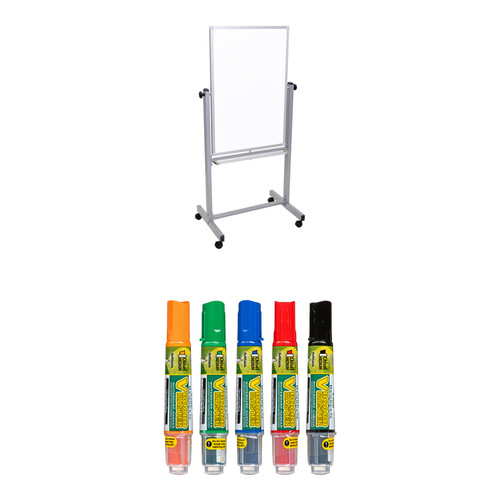 Luxor Mobile Magnetic Reversible 24 x 36" Whiteboard & Assorted PILOT V Marker Kit