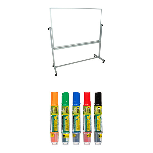 Luxor Mobile Magnetic Reversible 60 x 40" Whiteboard & Assorted PILOT V Marker Kit